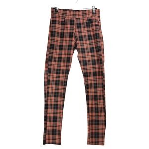 YELETE Plaid Pants Women Size M Orange Black Leggings High Rise Stretch